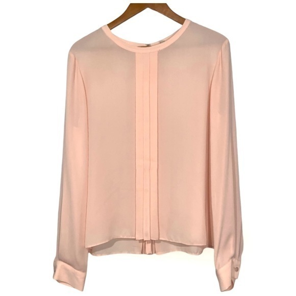 Daniel Cremieux Tops - Cremieux Pink High Neck Pleat Detail Long Sleeve Business Dressy Blouse M NWT